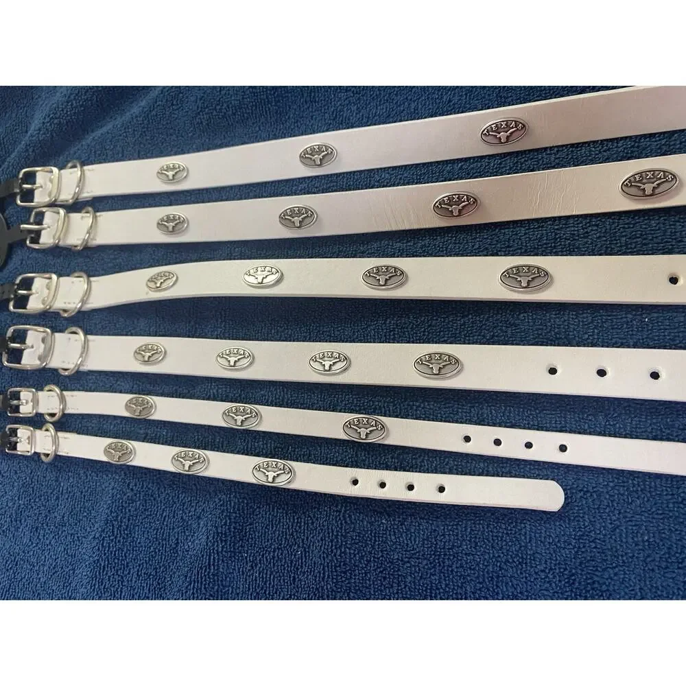 University of Texas Longhorns White Leather Dog Collar With Conchos Many Sizes